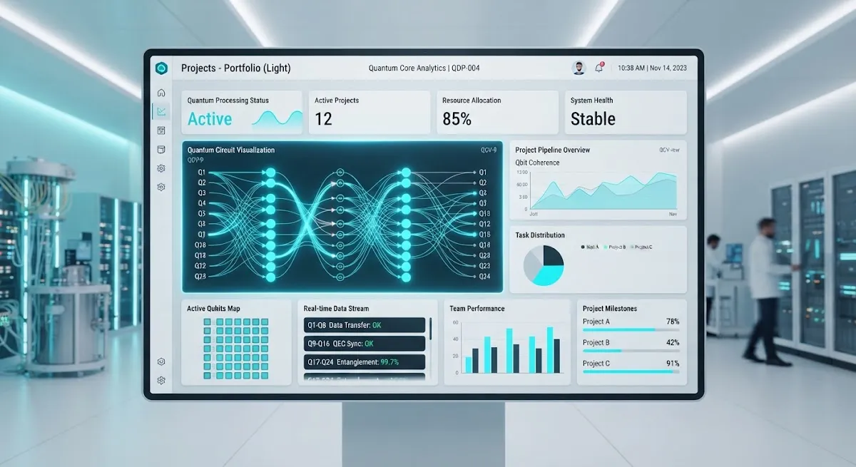 Clean cloud cost-management dashboard with data grids and cyan highlights